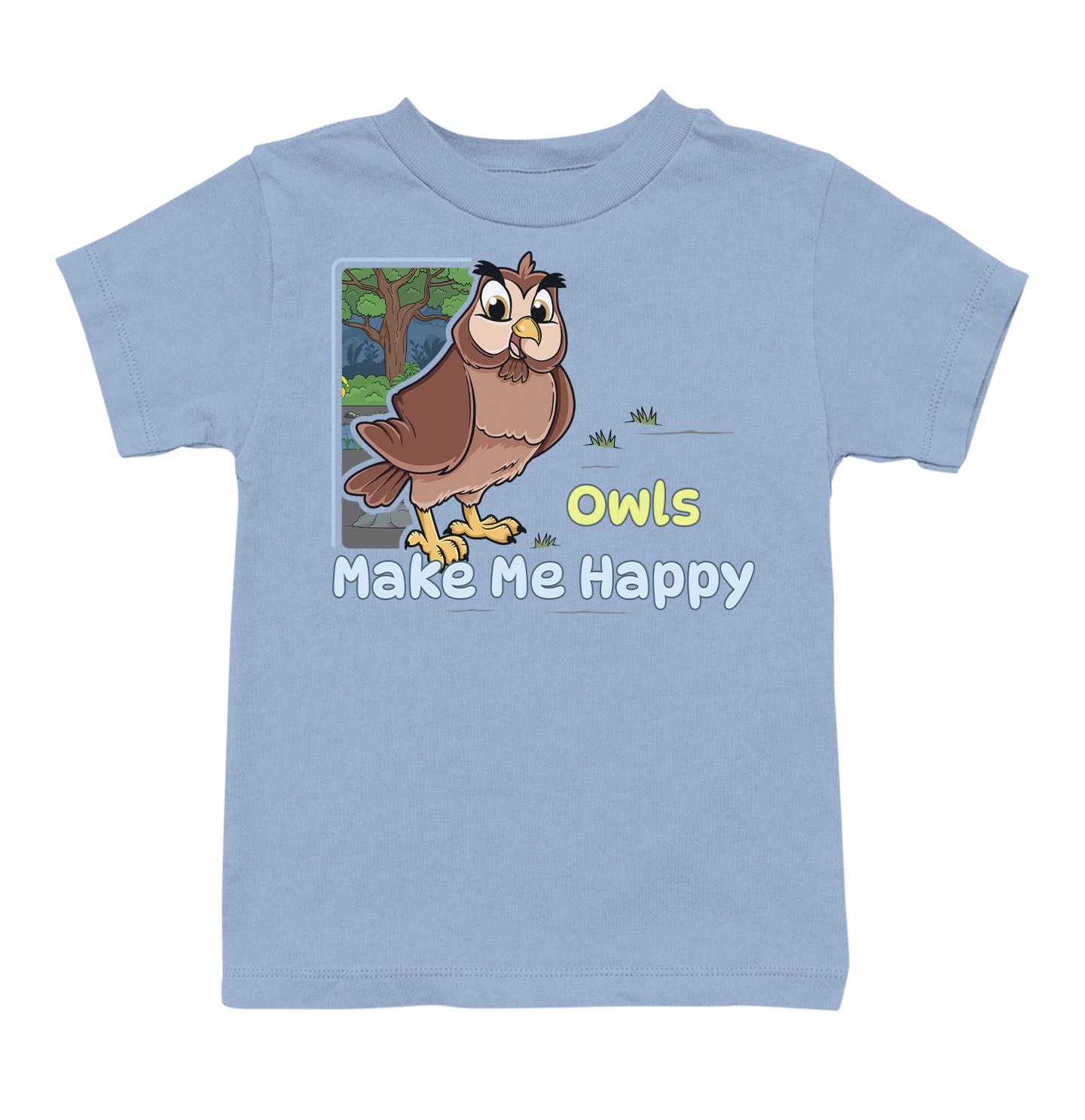 Owl Toon Make Me Happy - Toddler Unisex T-Shirt - Light Blue