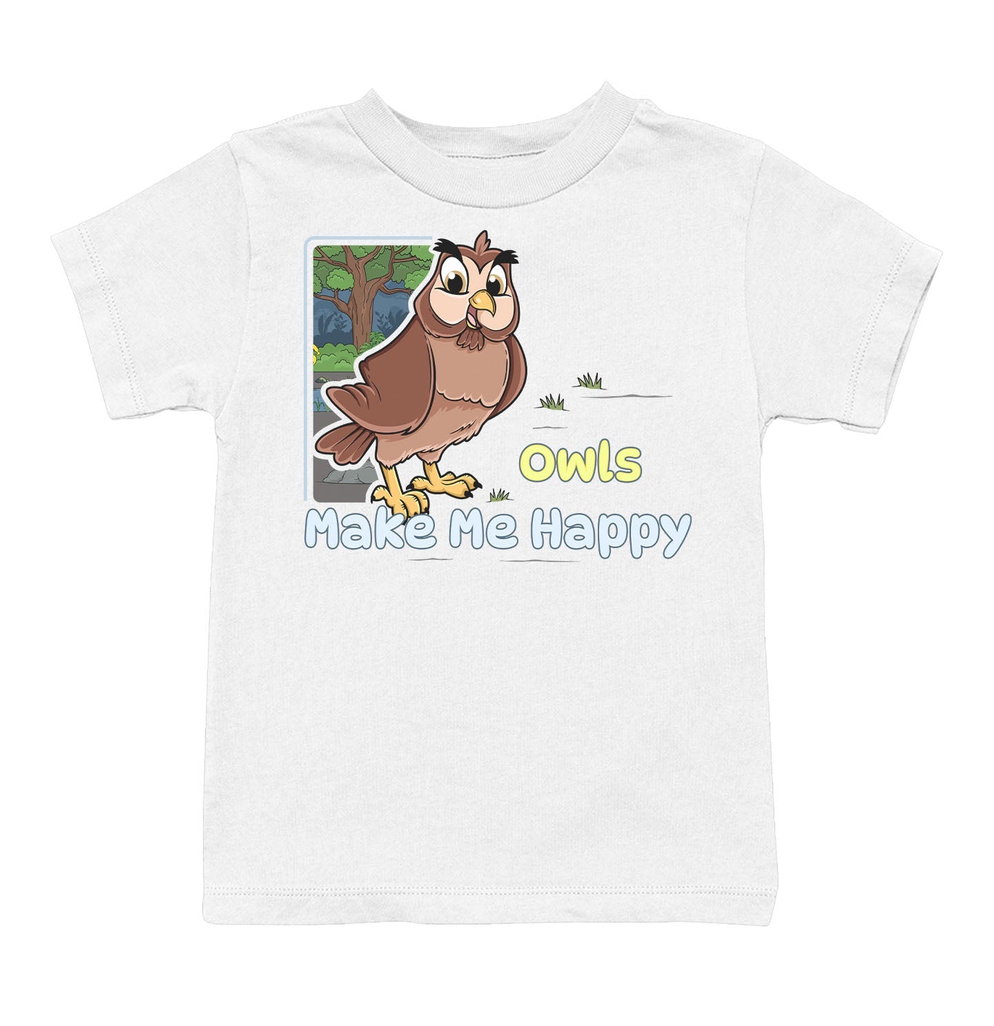 Owl Toon Make Me Happy - Toddler Unisex T-Shirt - White