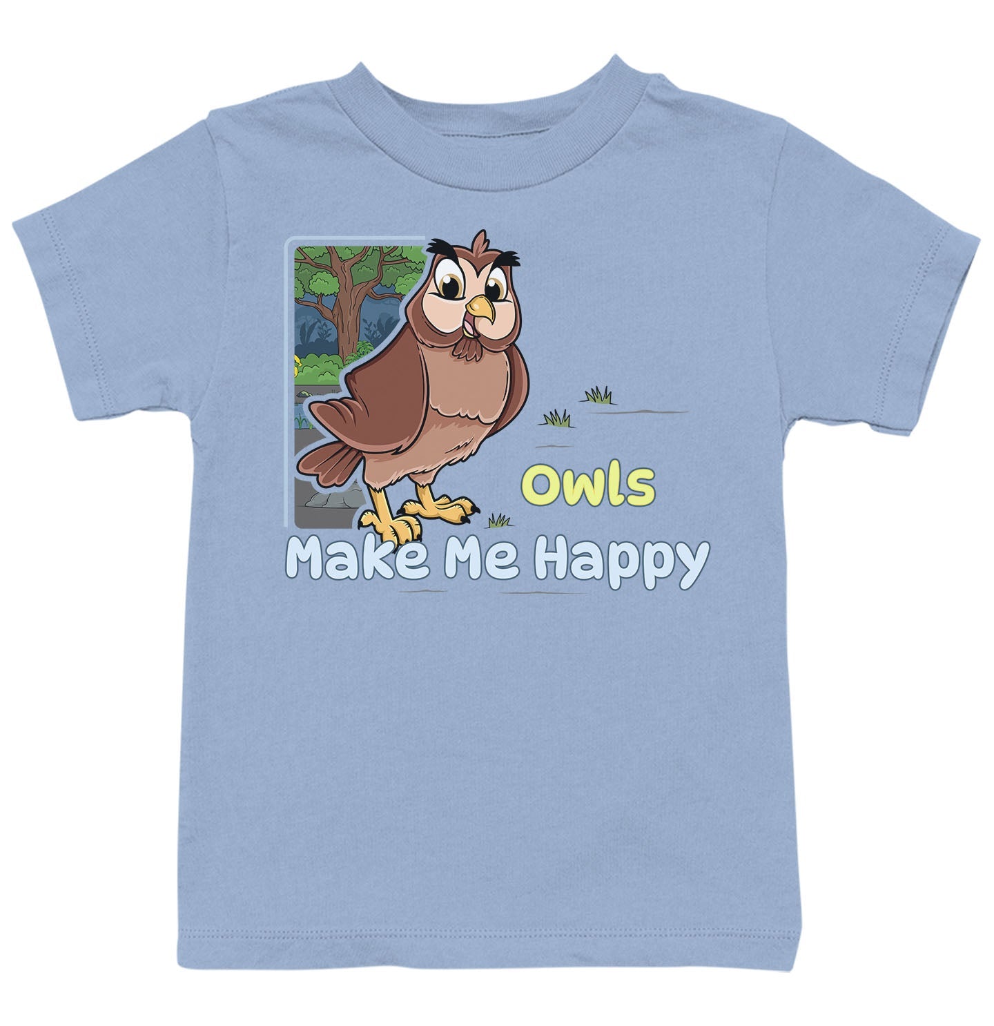 Owl Toon Make Me Happy - Kids' Unisex T-Shirt - Light Blue