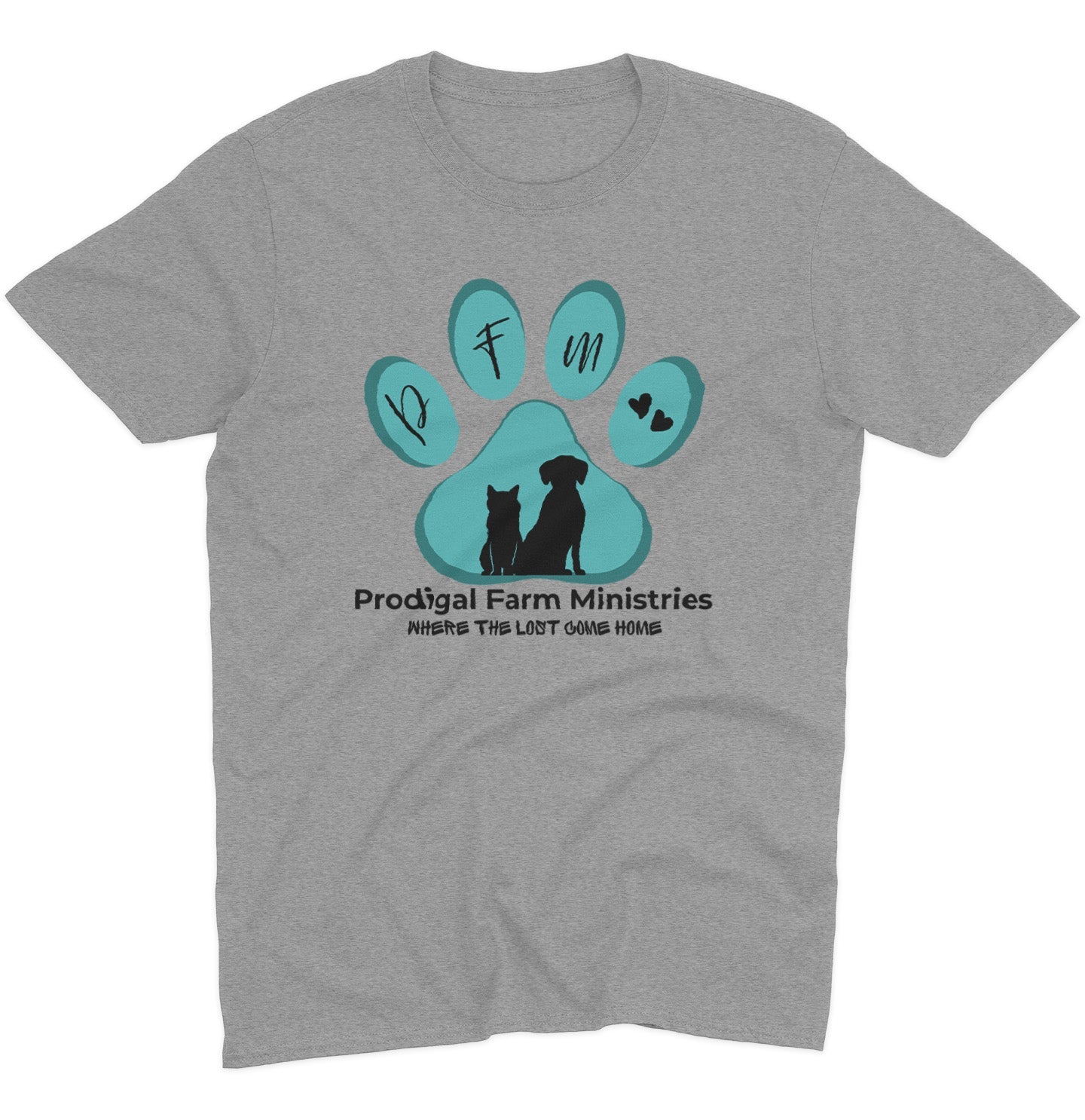 PFM Dog and Cat Logo - Adult Unisex T-Shirt - Grey - Large - Specs