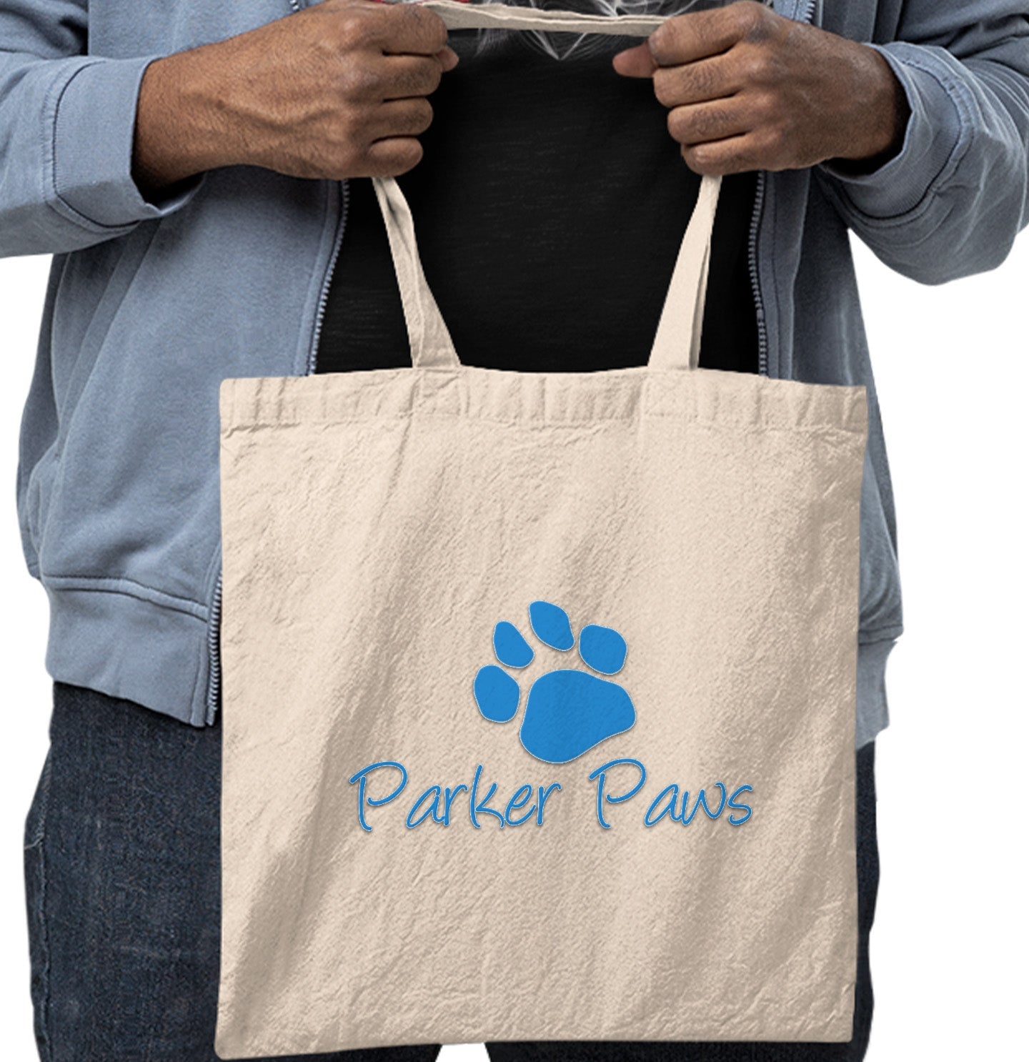 Parker Paws Blue Paw Print Logo - Cotton Canvas Tote