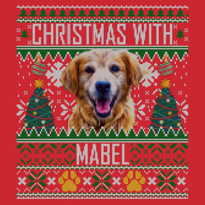 Ugly Christmas Sweater Pet Photo - Personalized Custom Adult Unisex Long Sleeve T-Shirt - Red - Medium - Graphic