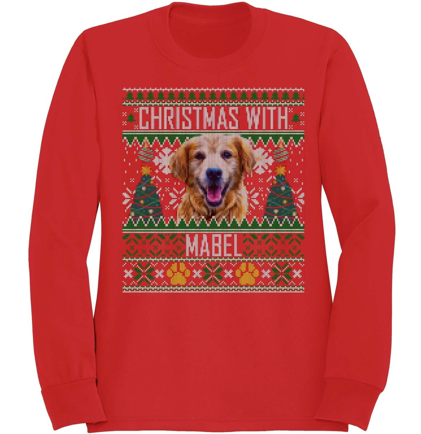 Ugly Christmas Sweater Pet Photo - Personalized Custom Adult Unisex Crewneck Sweatshirt - Red - 2X-Large - Red