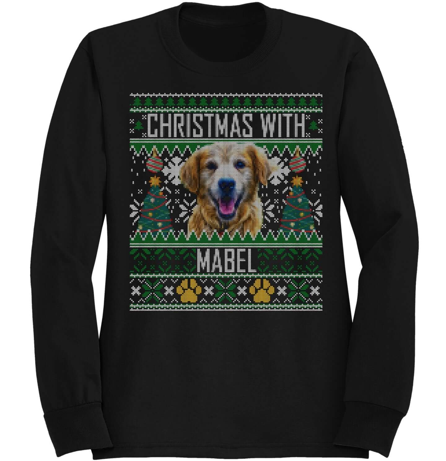 Ugly Christmas Sweater Pet Photo - Personalized Custom Adult Unisex Crewneck Sweatshirt - Red - 3X-Large - Black