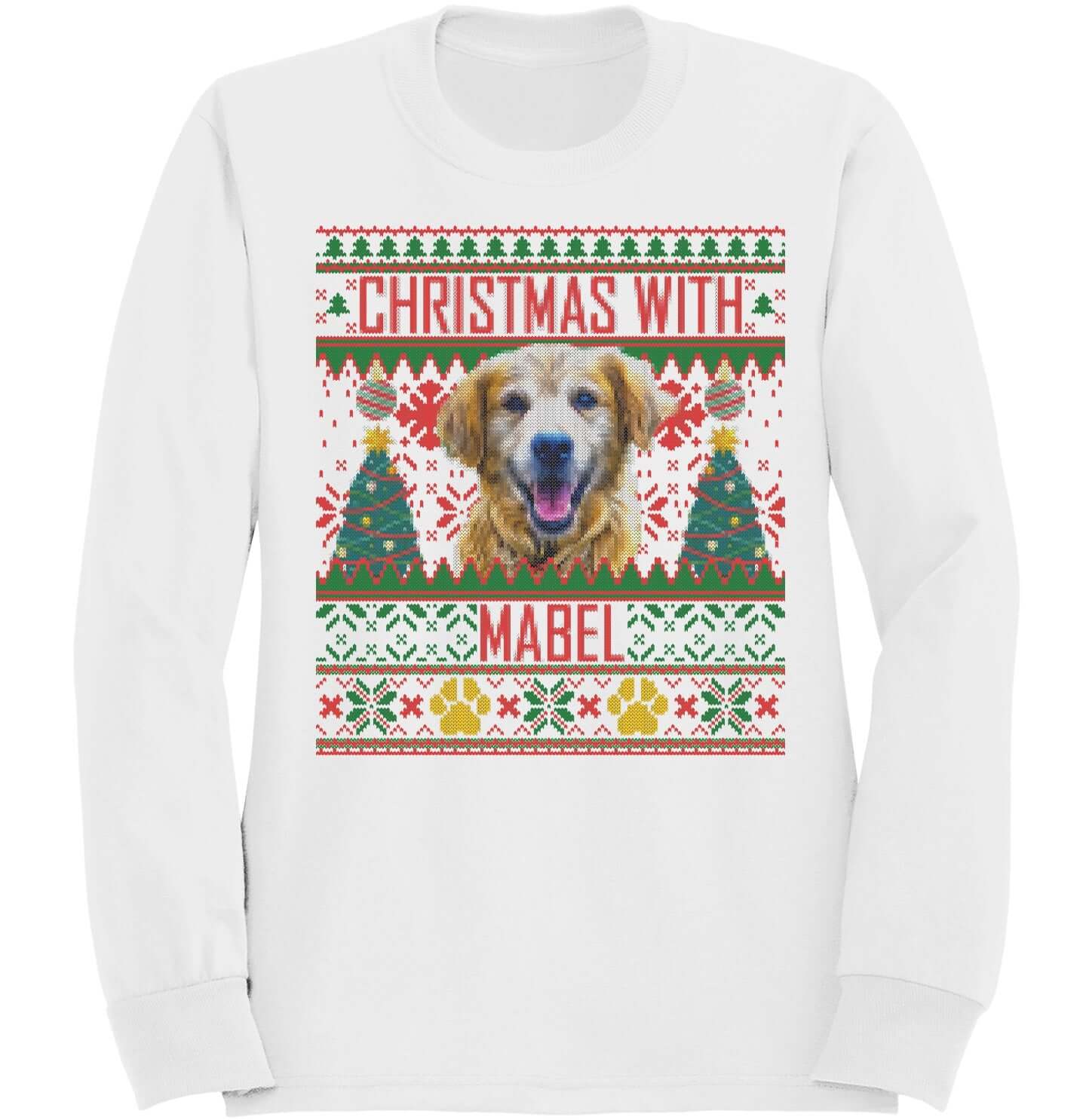 Ugly Christmas Sweater Pet Photo - Personalized Custom Adult Unisex Crewneck Sweatshirt - Black - Medium - White