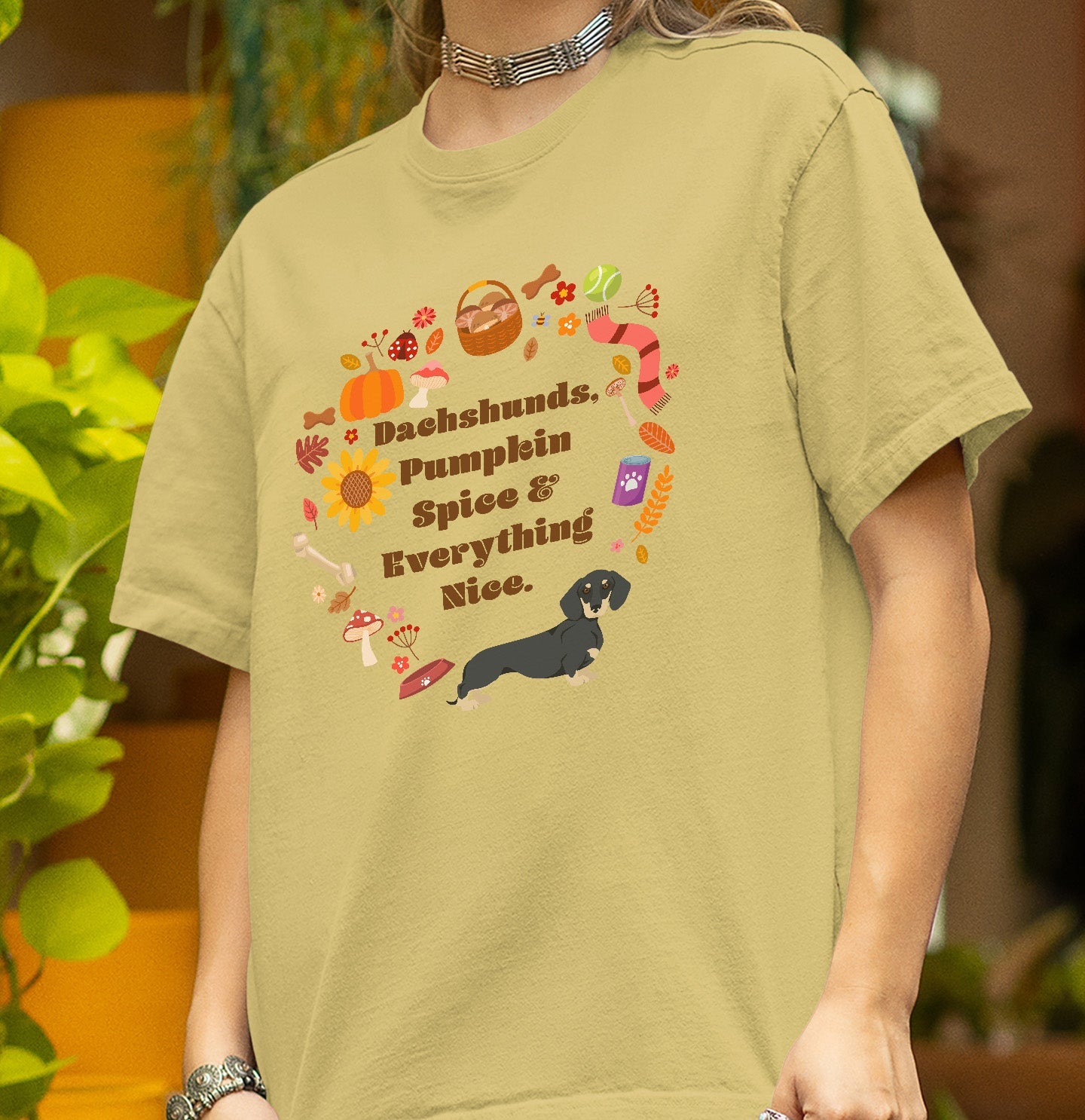 Dachshunds Pumpkin Spice and Everything Nice - Personalized Custom Adult Unisex T-Shirt - Main