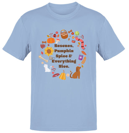 Rescues Pumpkin Spice and Everything Nice - Personalized Custom Adult Unisex T-Shirt - Light Blue