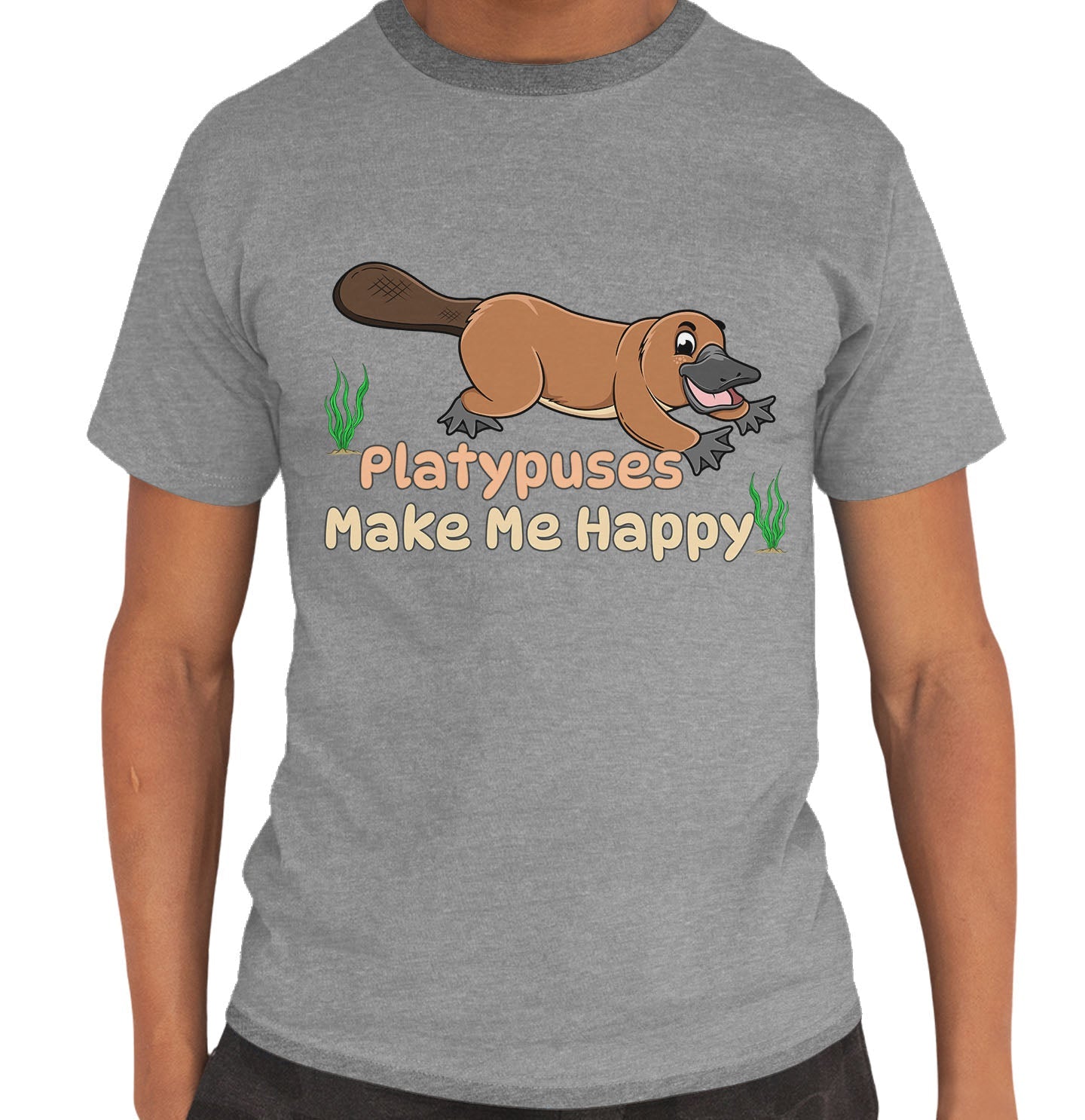 Platypus Toon Make Me Happy - Adult Unisex T-Shirt - Grey