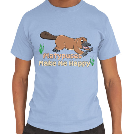 Platypus Toon Make Me Happy - Adult Unisex T-Shirt - Light Blue