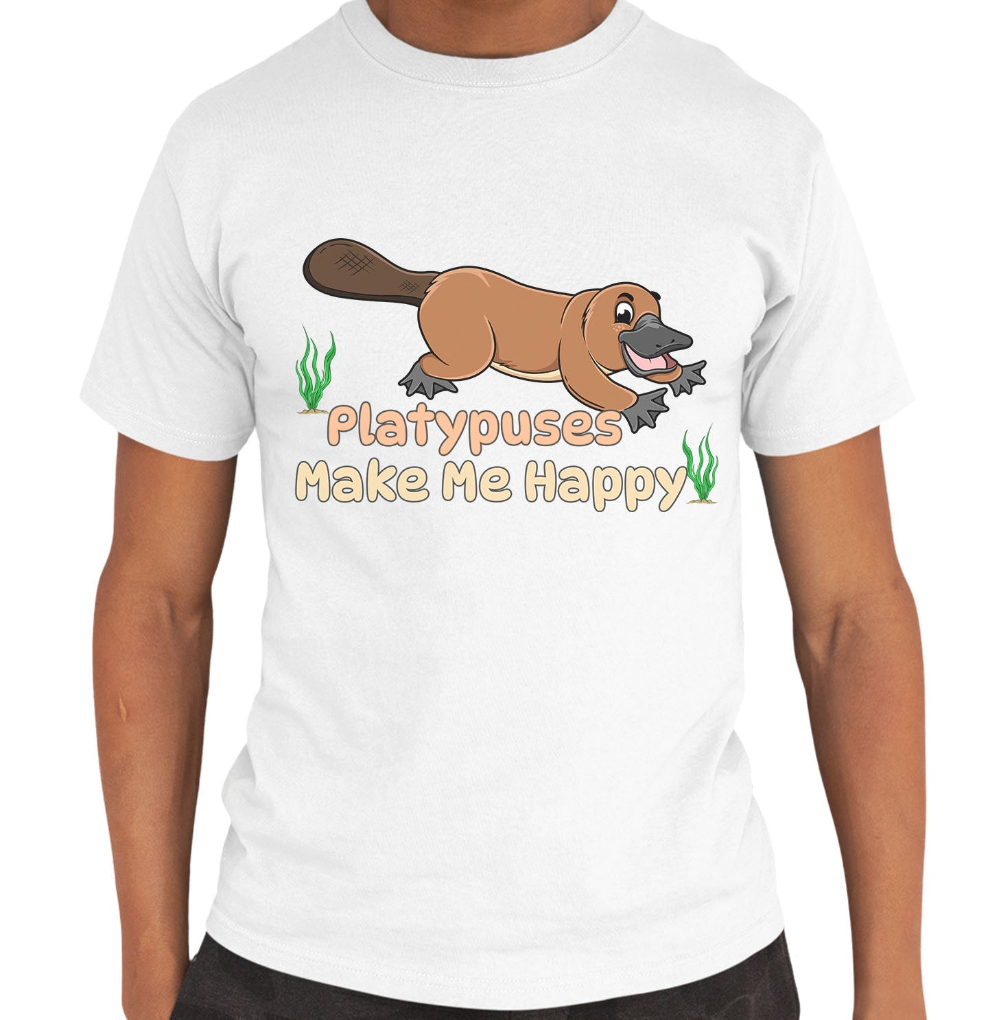 Platypus Toon Make Me Happy - Adult Unisex T-Shirt - White