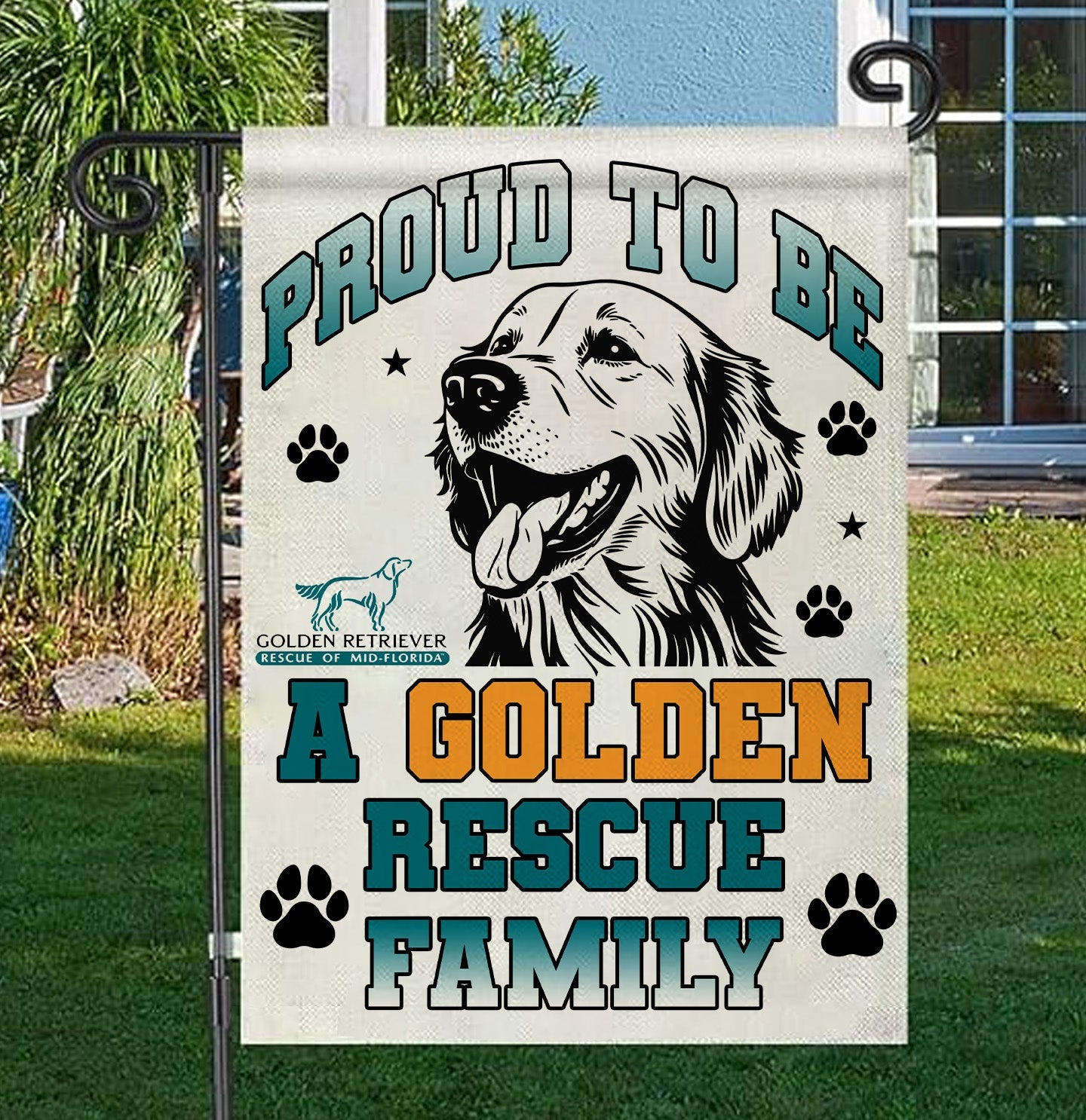 Proud to be a GRRMF Rescue Family - Garden Flag - Main