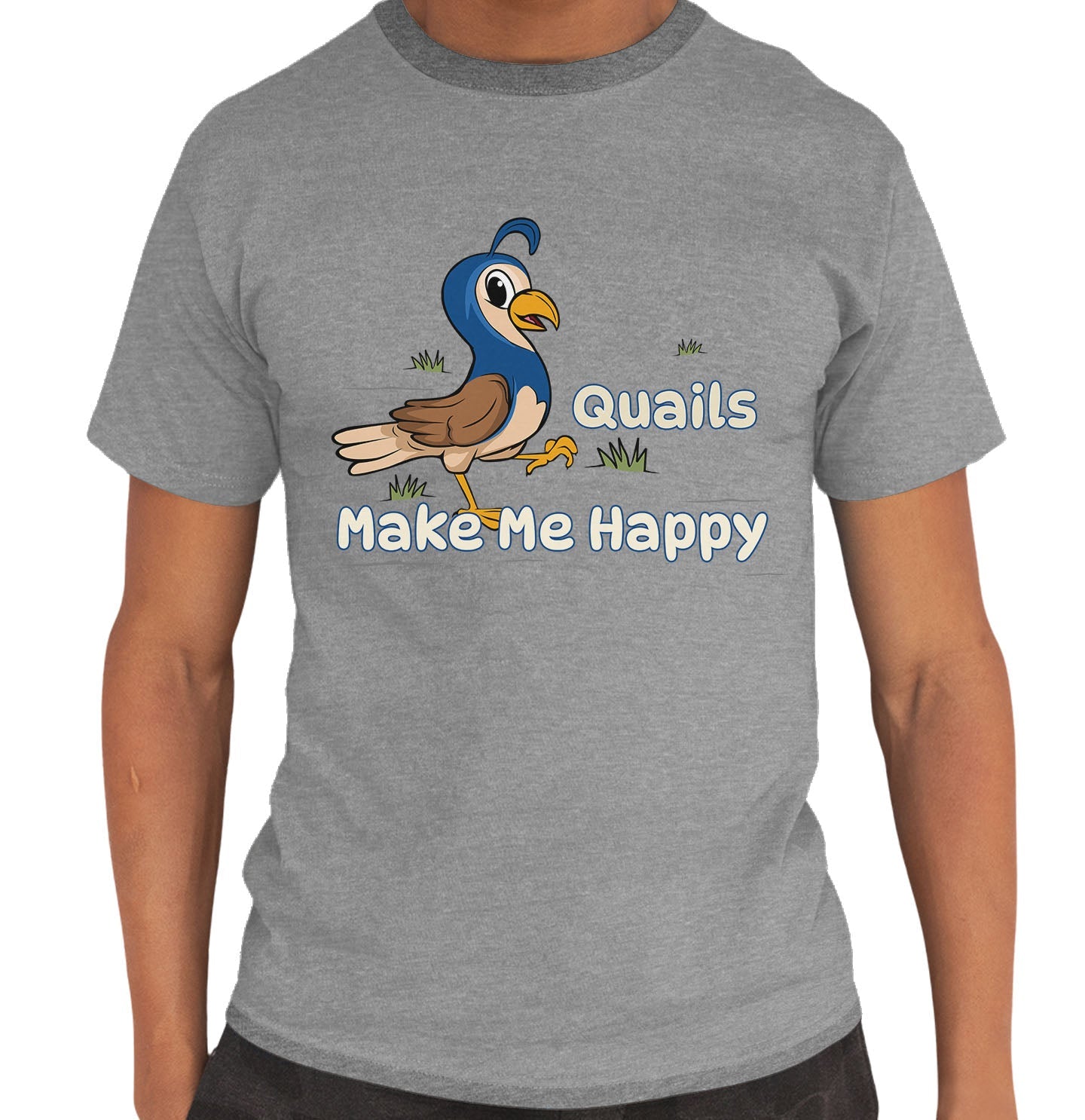 Quail Toon Make Me Happy - Adult Unisex T-Shirt - Grey
