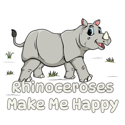 Rhinoceros Toon Make Me Happy - Adult Unisex T-Shirt - Graphic