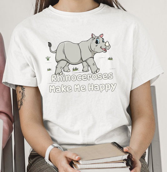 Rhinoceros Toon Make Me Happy - Adult Unisex T-Shirt - Main