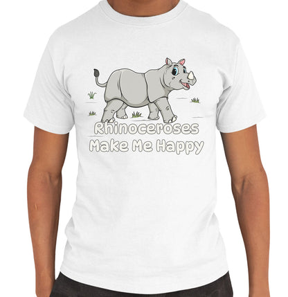 Rhinoceros Toon Make Me Happy - Adult Unisex T-Shirt - White