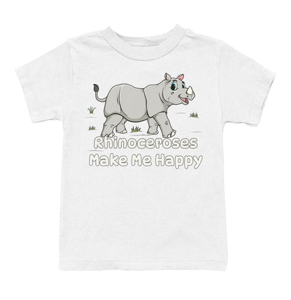 Rhinoceros Toon Make Me Happy - Toddler Unisex T-Shirt - White