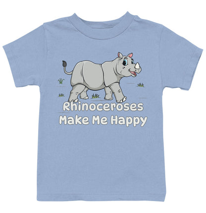 Rhinoceros Toon Make Me Happy - Kids' Unisex T-Shirt - Light Blue