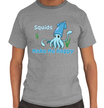 Squid Toon Make Me Happy - Adult Unisex T-Shirt - Grey