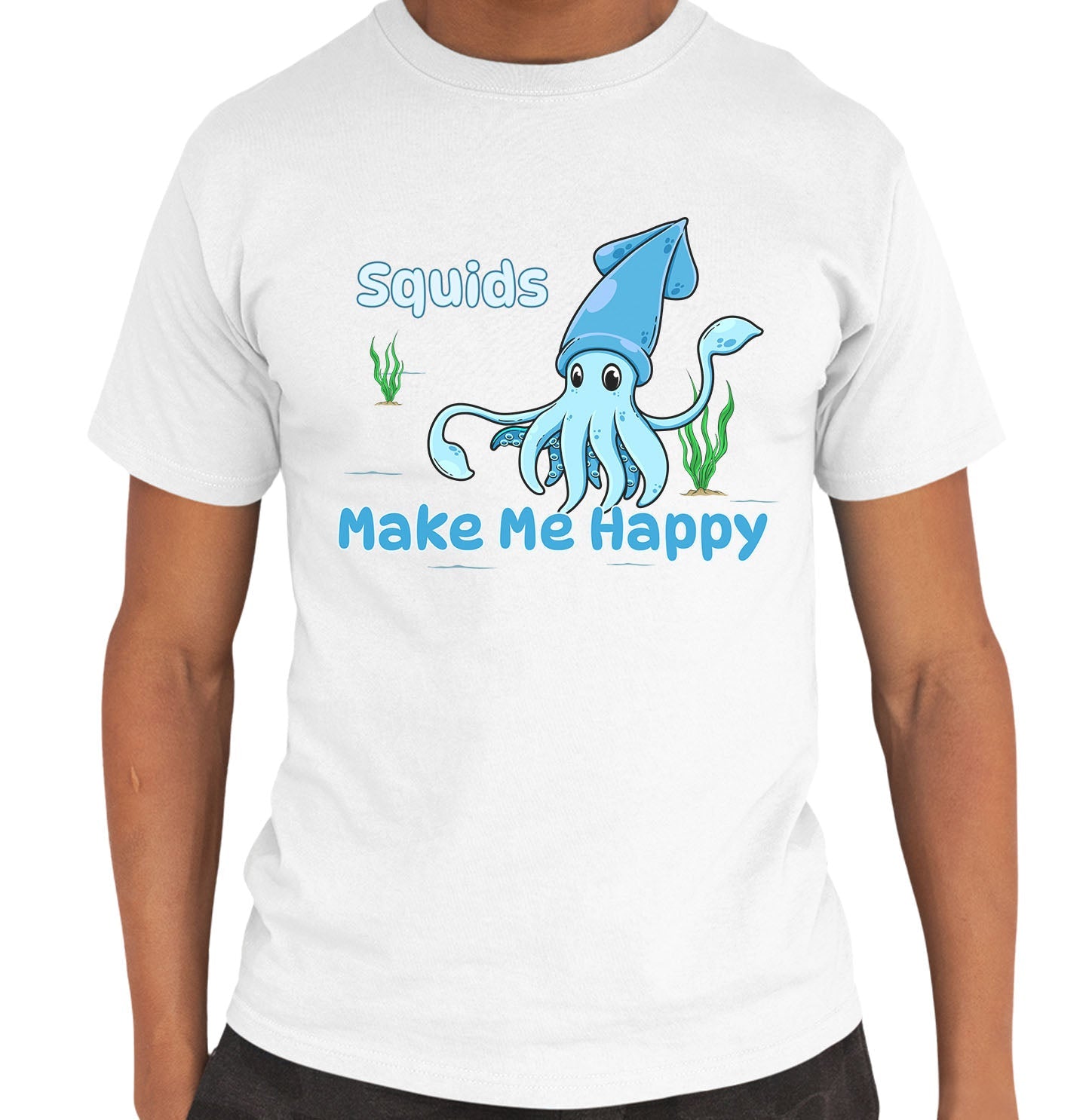 Squid Toon Make Me Happy - Adult Unisex T-Shirt - White