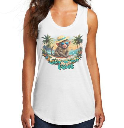 Summer Vibes Baboon - Women's Tri-Blend Racerback Tank - White