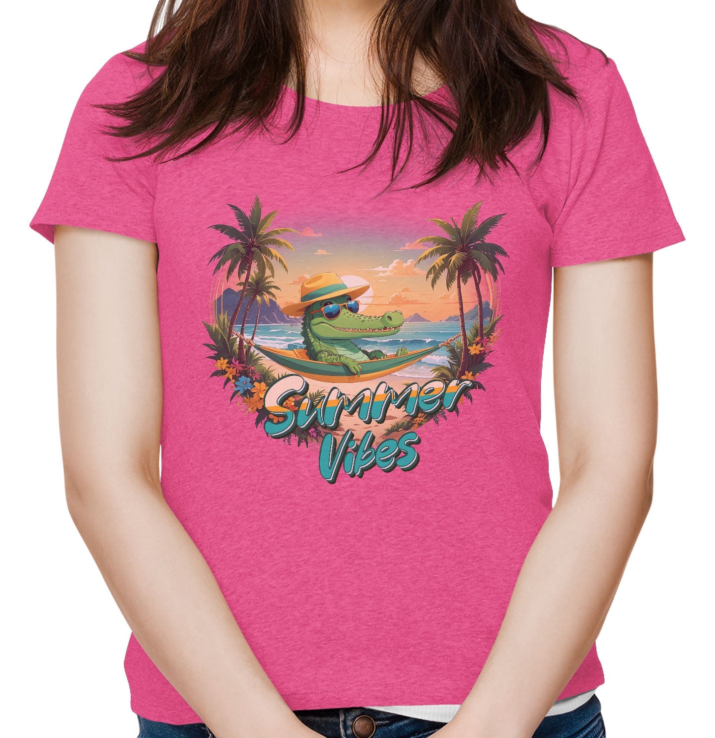 Summer Vibes Crocodile - Women's Tri-Blend T-Shirt - Pink