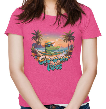 Summer Vibes Crocodile - Women's Tri-Blend T-Shirt - Pink