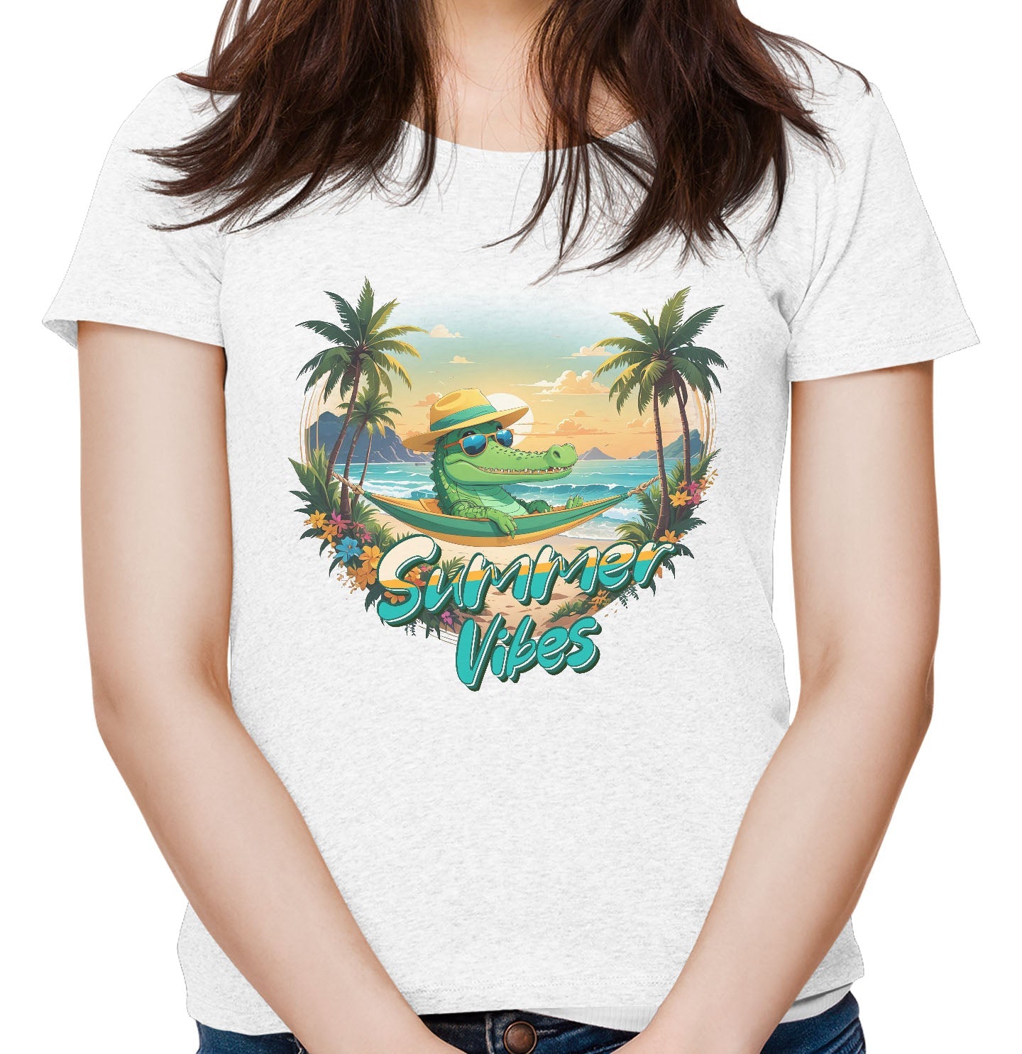 Summer Vibes Crocodile - Women's Tri-Blend T-Shirt - White
