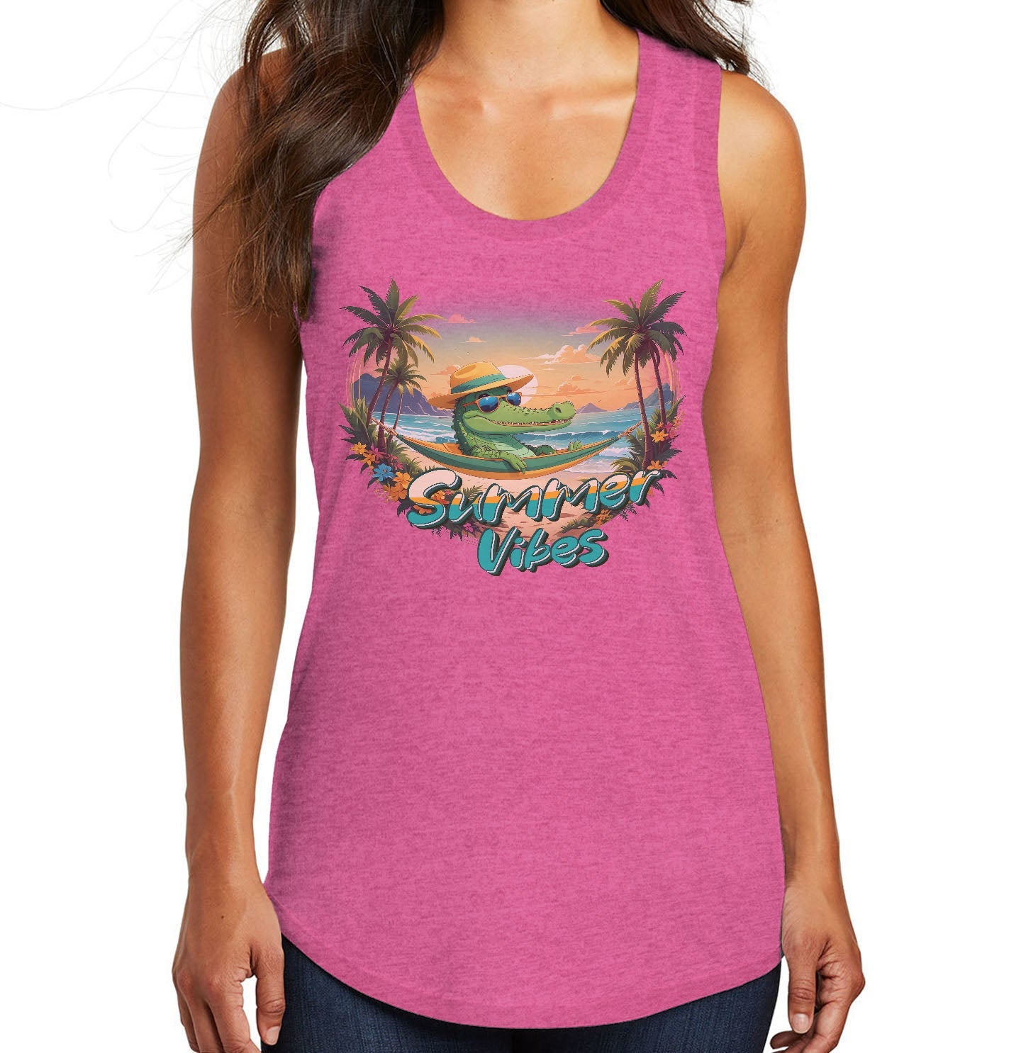 Summer Vibes Crocodile - Women's Tri-Blend Racerback Tank - Pink