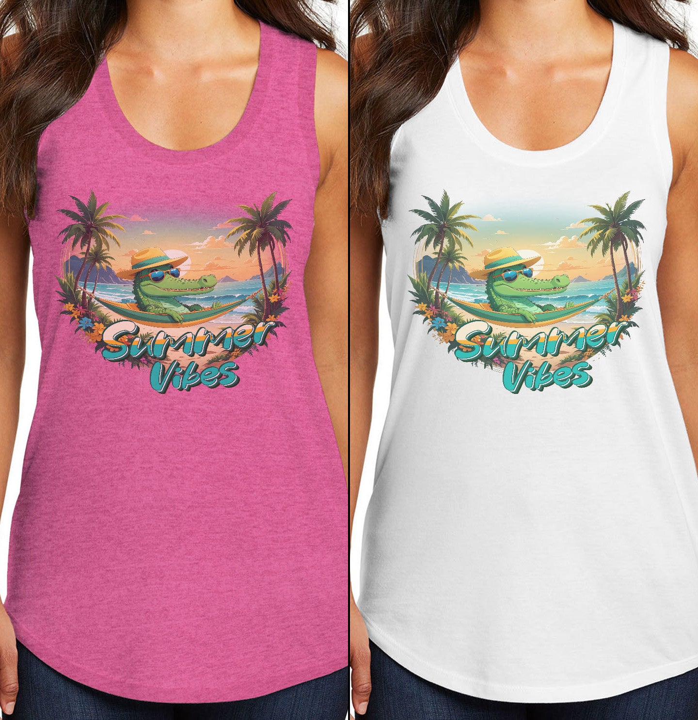 Summer Vibes Crocodile - Women's Tri-Blend Racerback Tank