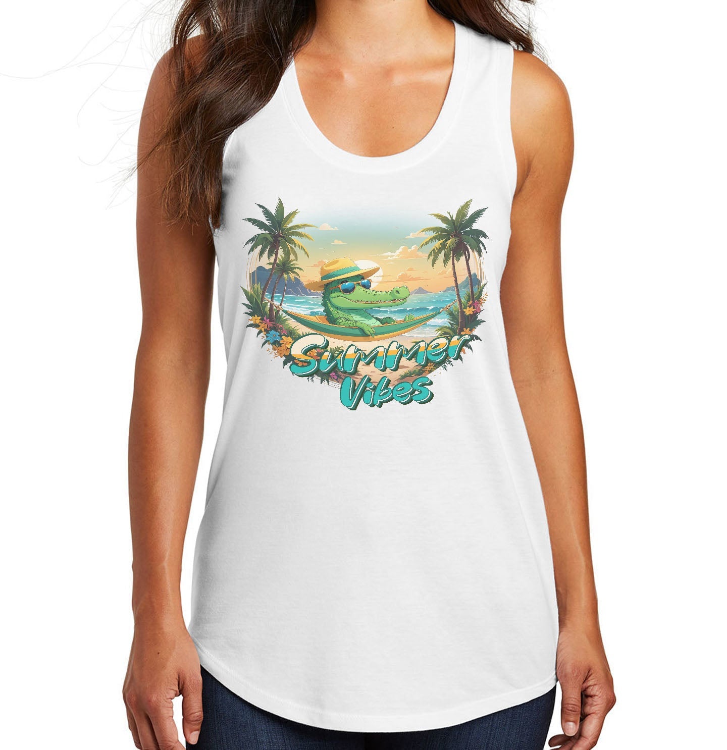 Summer Vibes Crocodile - Women's Tri-Blend Racerback Tank - White