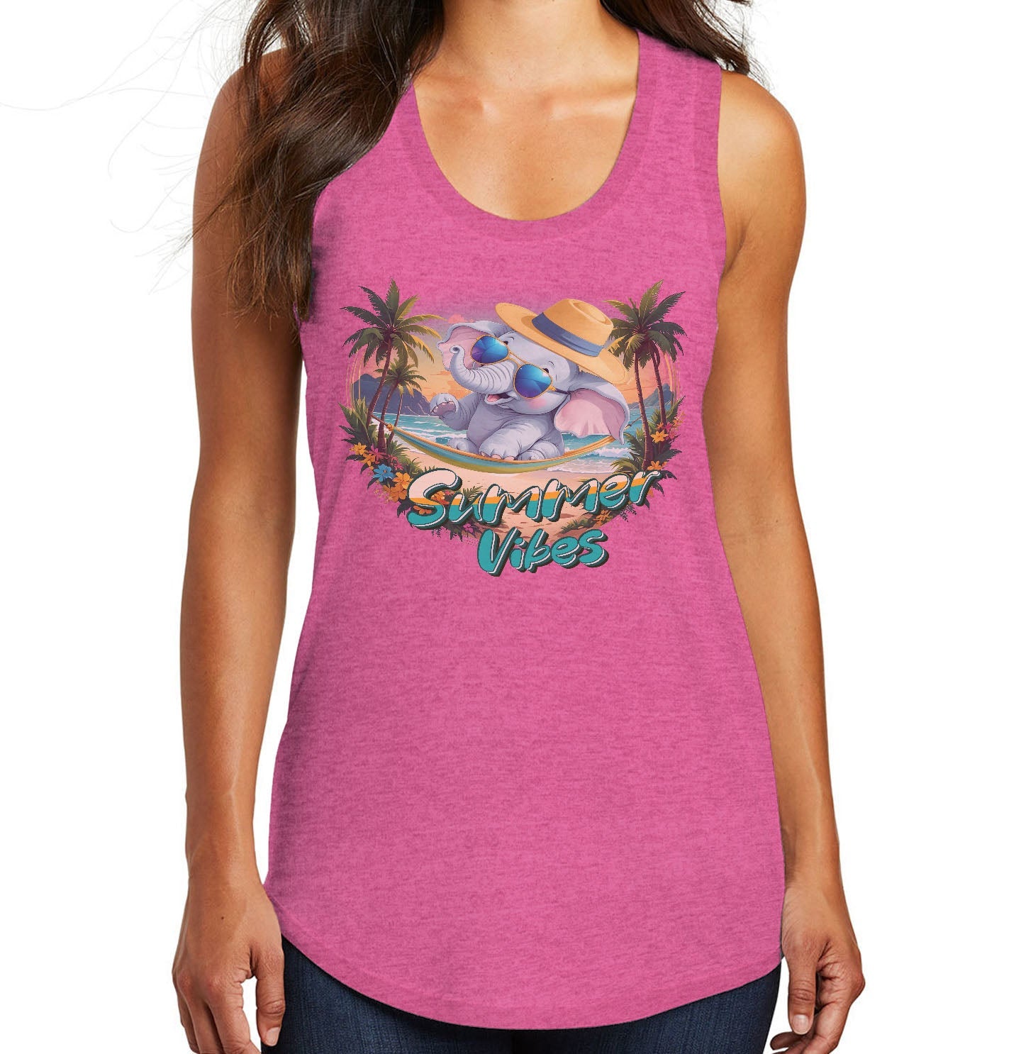 Summer Vibes Elephant - Women's Tri-Blend Racerback Tank - Pink