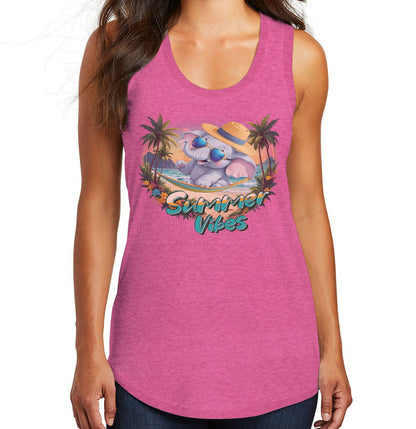 Summer Vibes Elephant - Women's Tri-Blend Racerback Tank - Pink