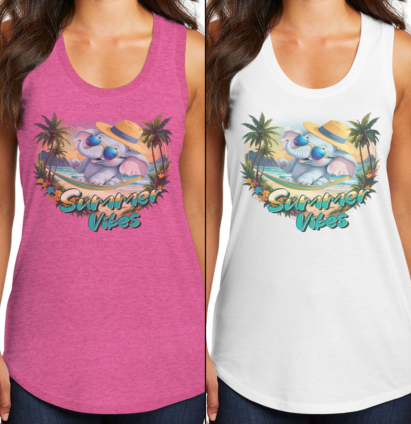 Summer Vibes Elephant - Women's Tri-Blend Racerback Tank