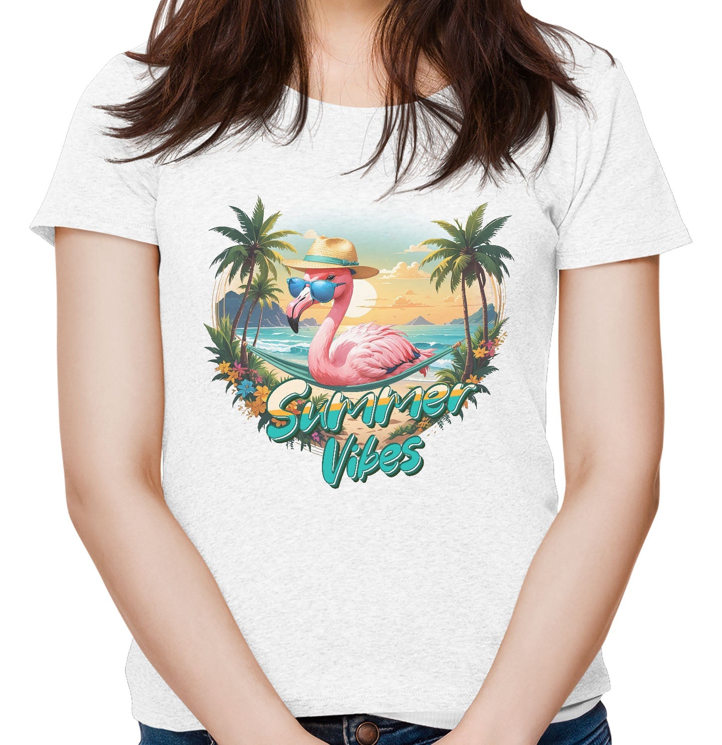 Summer Vibes Flamingo - Women's Tri-Blend T-Shirt - White