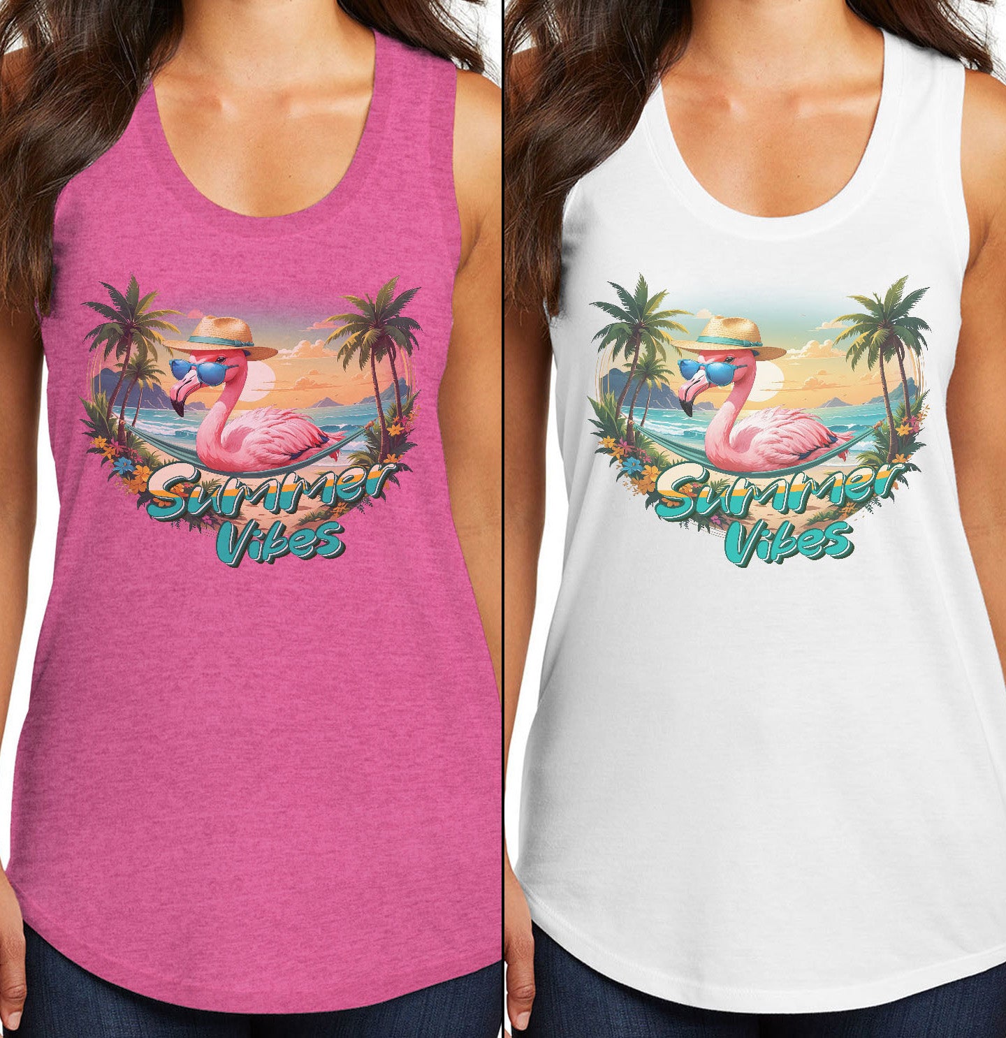 Summer Vibes Flamingo - Women's Tri-Blend Racerback Tank