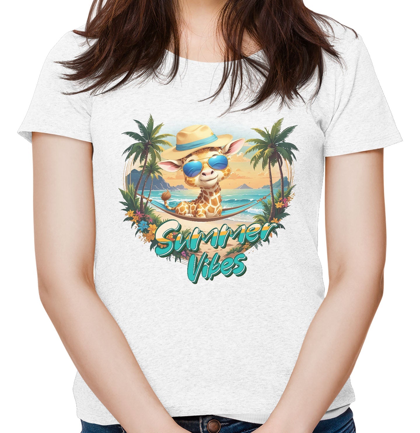 Summer Vibes Giraffe - Women's Tri-Blend T-Shirt - White