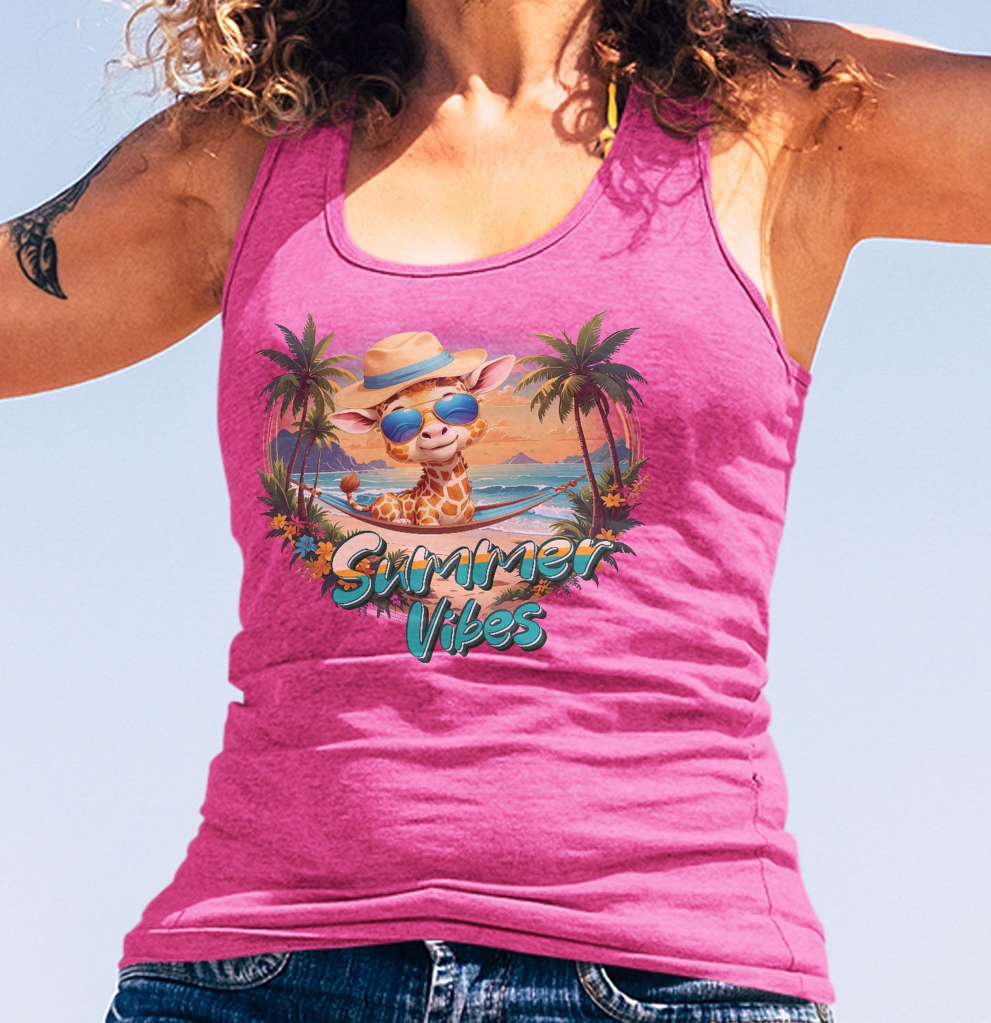 Summer Vibes Giraffe - Women's Tri-Blend Racerback Tank - Main