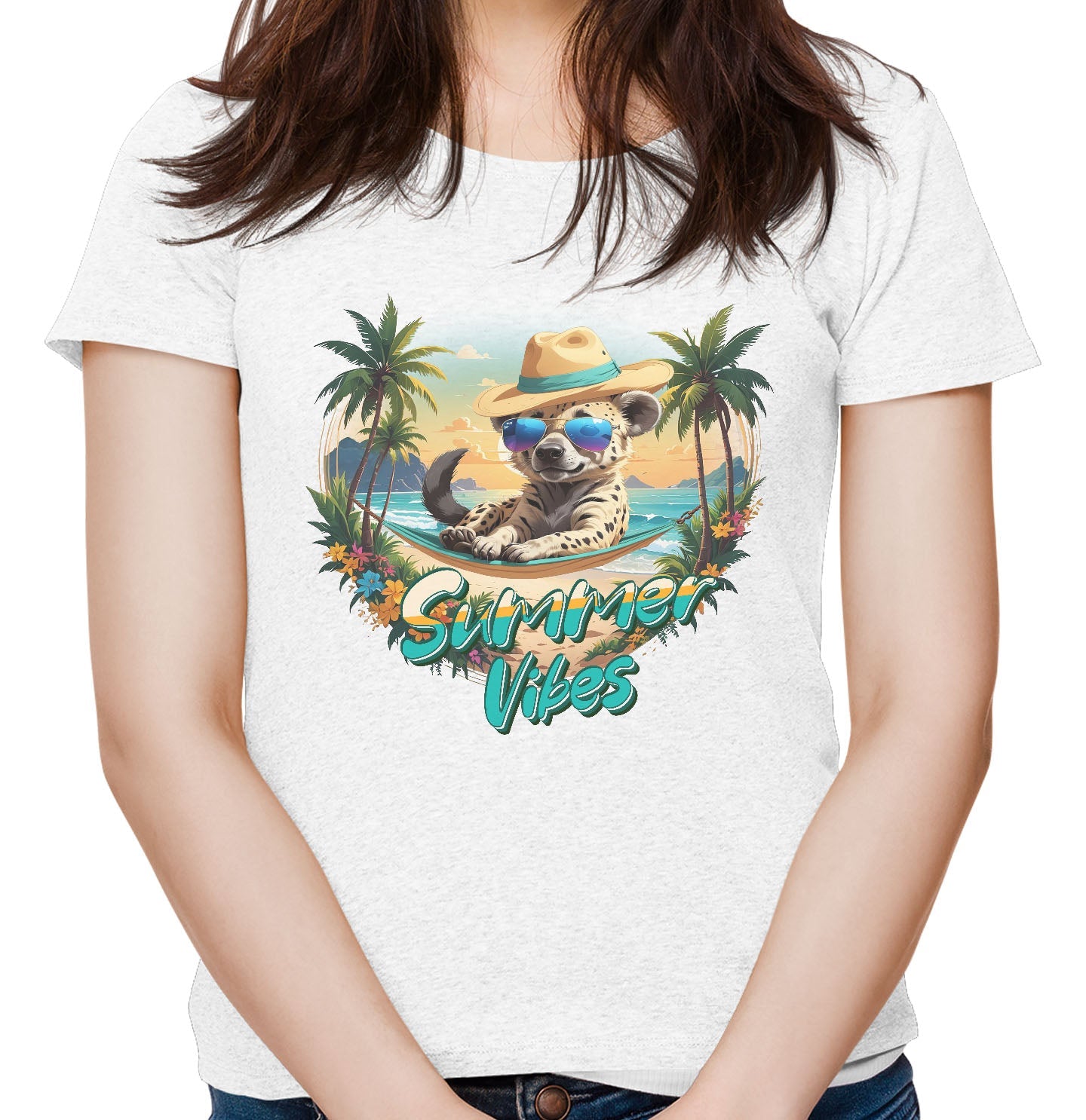 Summer Vibes Hyena - Women's Tri-Blend T-Shirt - White