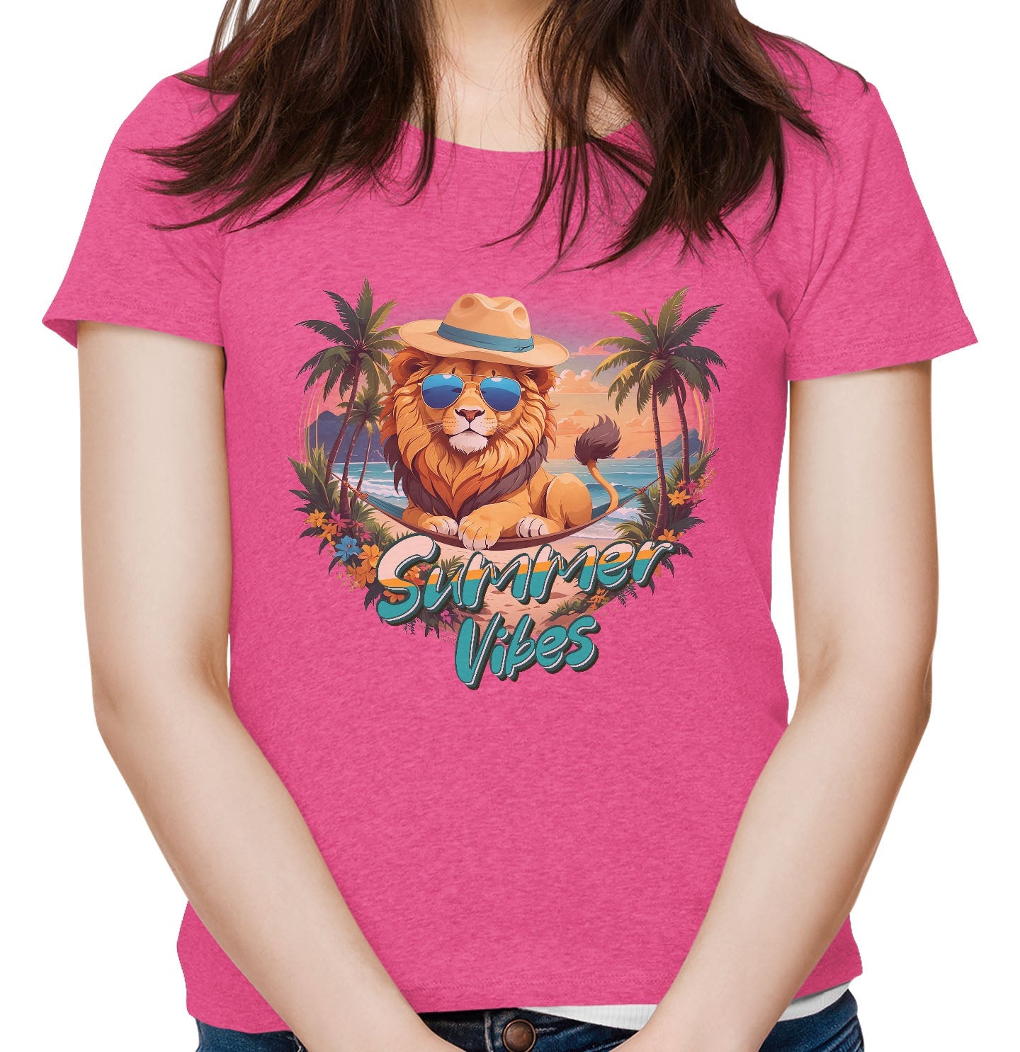 Summer Vibes LIon - Women's Tri-Blend T-Shirt - Pink