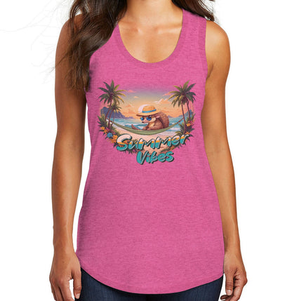 Summer Vibes Pangolin - Women's Tri-Blend Racerback Tank - Pink
