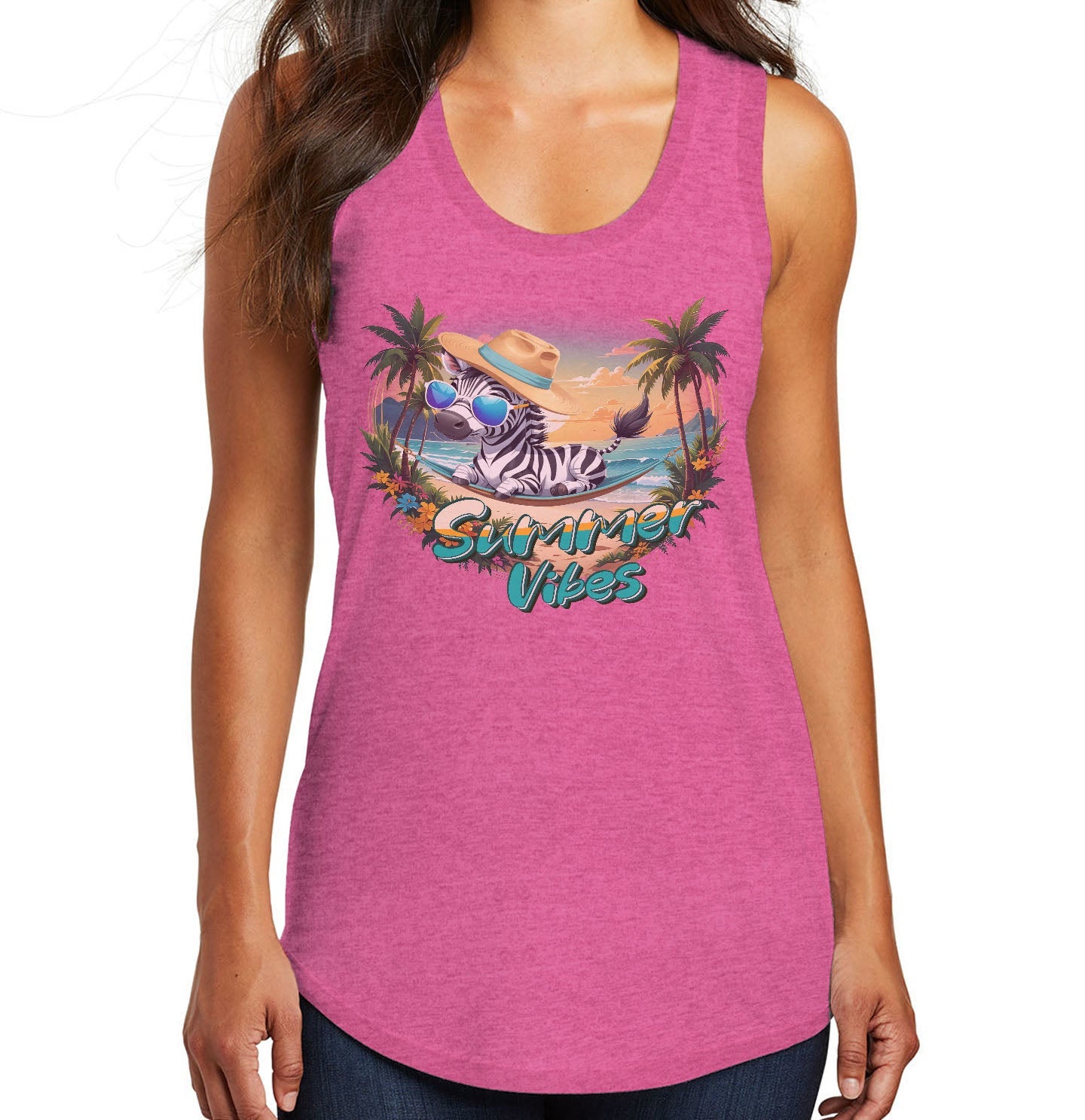 Summer Vibes Zebra - Women's Tri-Blend Racerback Tank - Pink