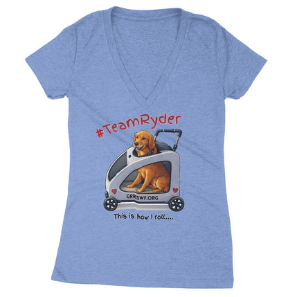 Team Ryder In Cart - Women's V-Neck Tri-Blend T-Shirt - Black - 2X-Large - Blue