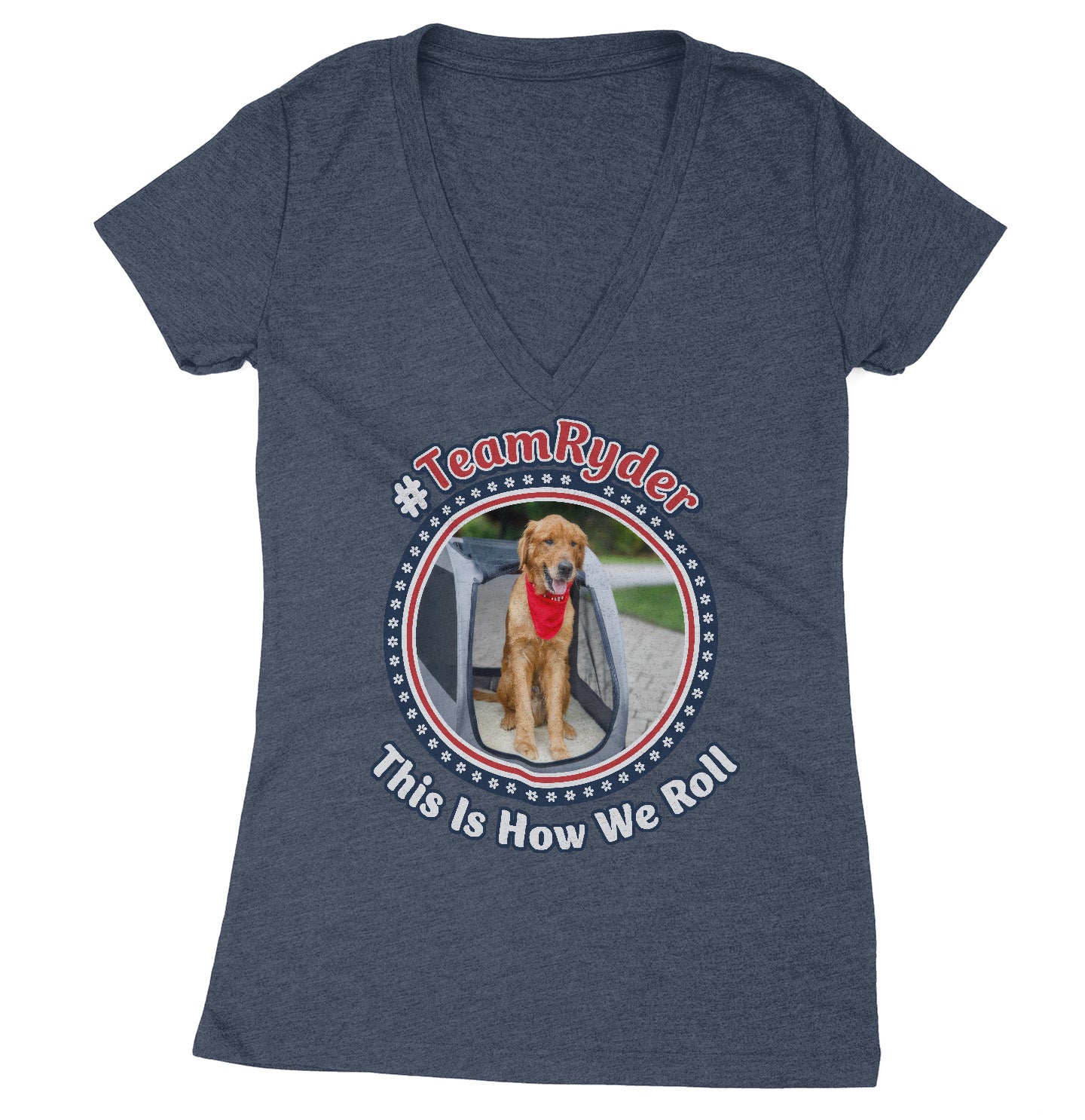 Team Ryder How We Roll - Women's V-Neck Tri-Blend T-Shirt - Pink - Small - Navy