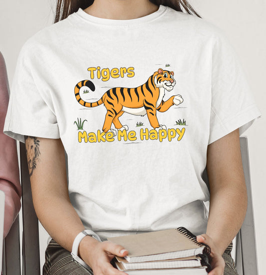 Tiger Toon Make Me Happy - Adult Unisex T-Shirt - Main