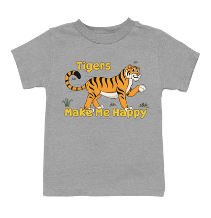 Tiger Toon Make Me Happy - Toddler Unisex T-Shirt - Grey