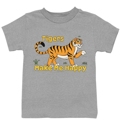 Tiger Toon Make Me Happy - Kids' Unisex T-Shirt - Grey