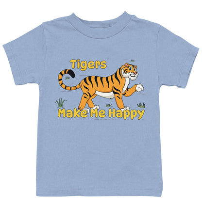 Tiger Toon Make Me Happy - Kids' Unisex T-Shirt - Light Blue