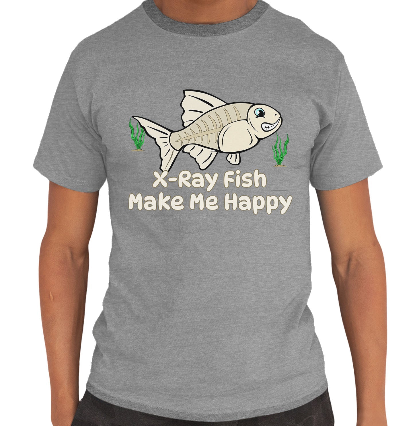 X-Ray Fish Toon Make Me Happy - Adult Unisex T-Shirt - Grey