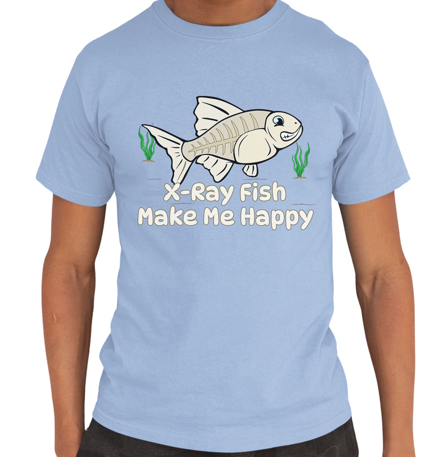 X-Ray Fish Toon Make Me Happy - Adult Unisex T-Shirt - Light Blue