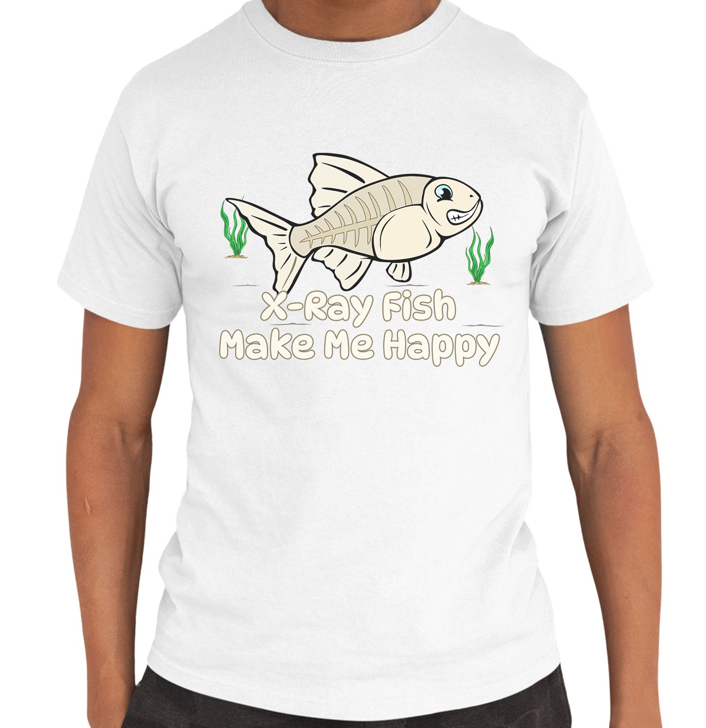 X-Ray Fish Toon Make Me Happy - Adult Unisex T-Shirt - White